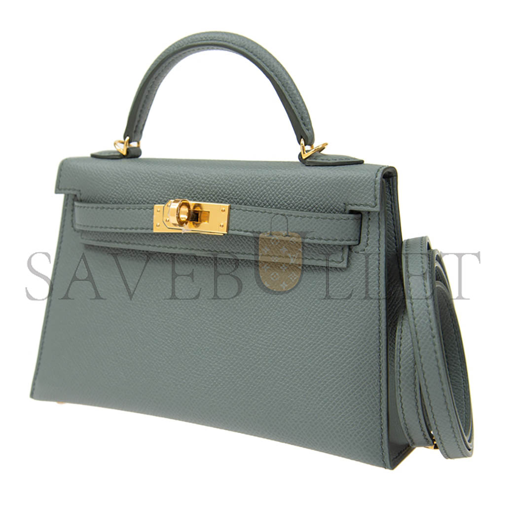 HERMÈS MASTER MINI KELLY II EPSOM ALMOND GREEN GOLD BUCKLE (19*12*5.5cm)